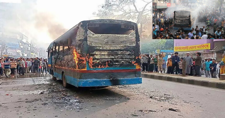 অবরোধের দ্বিতীয় দিনে গুলিস্তানে বাসে আগুন