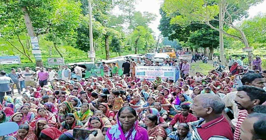 চা শ্রমিকদের মজুরি'র দাবিতে সড়ক অবরোধ