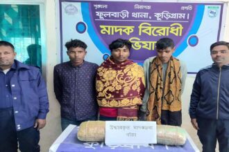 ফুলবাড়ীতে ৮ কেজি গাঁজাসহ ৩ যুবক গ্রেফতার